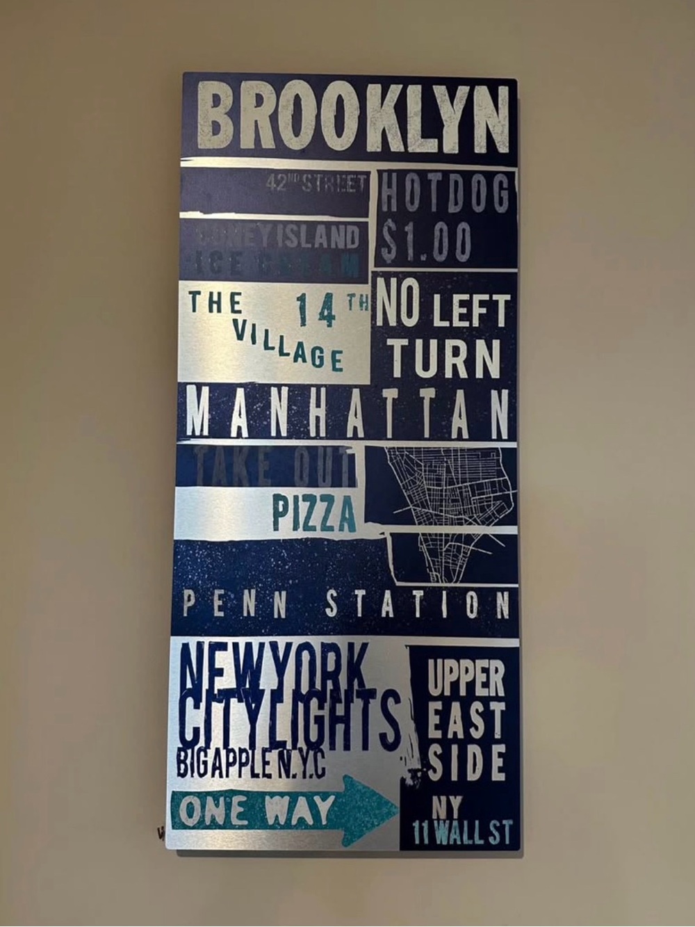 Brooklyn New York City Typography Wall Art - Blue Silver